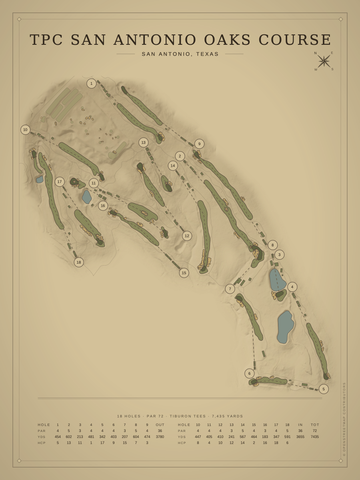 TPC San Antonio Oaks Course Map poster