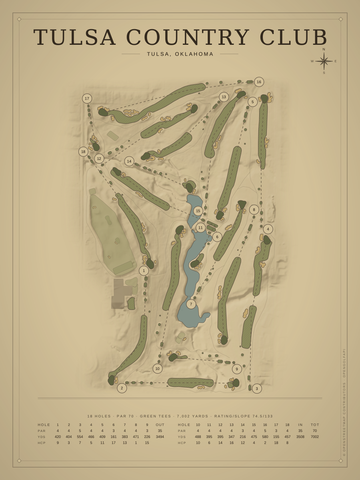 Tulsa Country Club Course Map poster