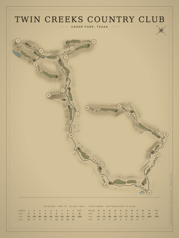 Twin Creeks Country Club Course Map poster