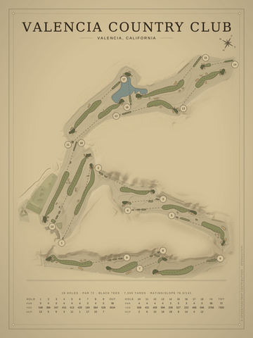 Valencia Country Club Course Map poster