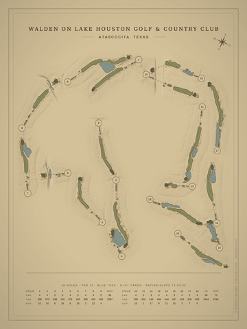 Walden on Lake Houston Golf & Country Club Course Map poster