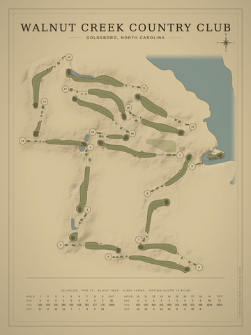 Walnut Creek Country Club Course Map poster