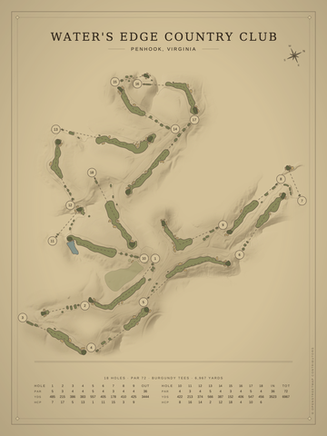 Water's Edge Country Club Course Map poster