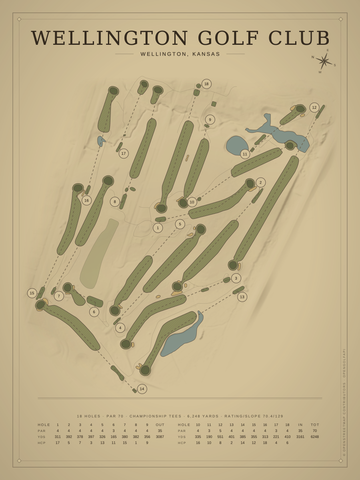 Wellington Golf Club Course Map poster
