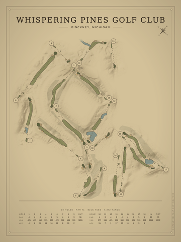Whispering Pines Golf Club Course Map poster