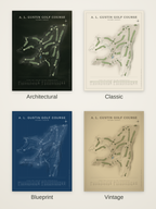 A. L. Gustin Golf Course map poster in four styles: Architectural, Classic, Blueprint and Vintage
