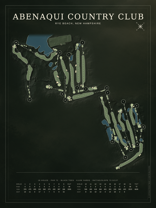 Abenaqui Country Club course map poster, Architectural style, 12×16 / 18×24