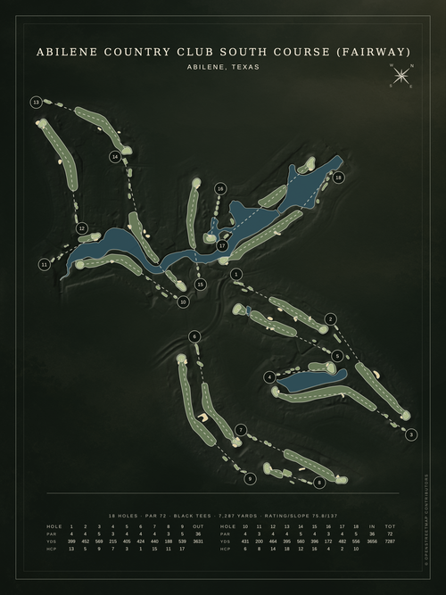 Abilene Country Club South Course (Fairway) course map poster, Architectural style, 12×16 / 18×24