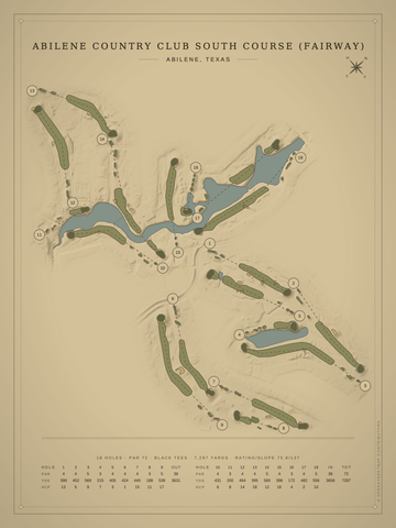 Abilene Country Club South Course (Fairway) Course Map poster