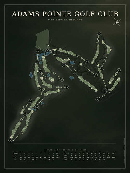 Adams Pointe Golf Club course map poster, Architectural style, 12×16 / 18×24