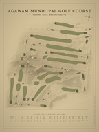 Agawam Municipal Golf Course map poster, Vintage style, 12×16 / 18×24