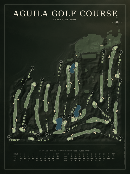 Aguila Golf Course course map poster, Architectural style, 12×16 / 18×24