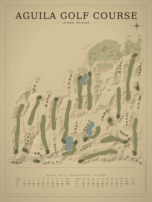 Aguila Golf Course course map poster, Vintage style, 12×16 / 18×24