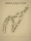 Aiken Golf Club course map poster, Vintage style, 12×16 / 18×24