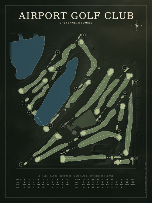 Airport Golf Club course map poster, Architectural style, 12×16 / 18×24