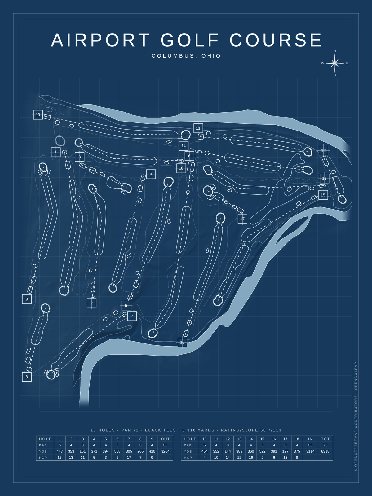Airport Golf Course map poster, Blueprint style, 12×16 / 18×24