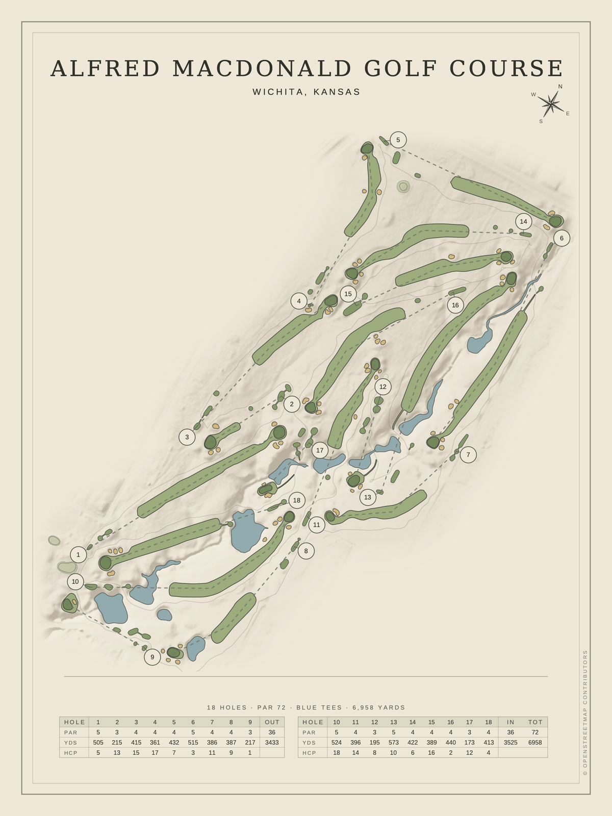 Alfred MacDonald Golf Course map poster, Classic style, 12×16 / 18×24