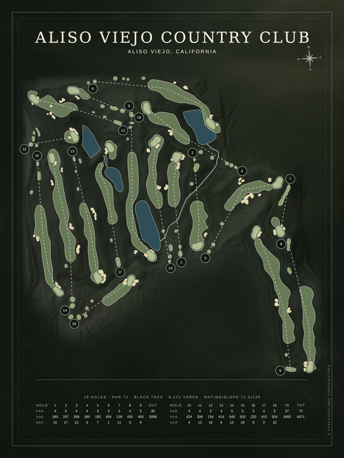 Aliso Viejo Country Club course map poster, Architectural style, 12×16 / 18×24