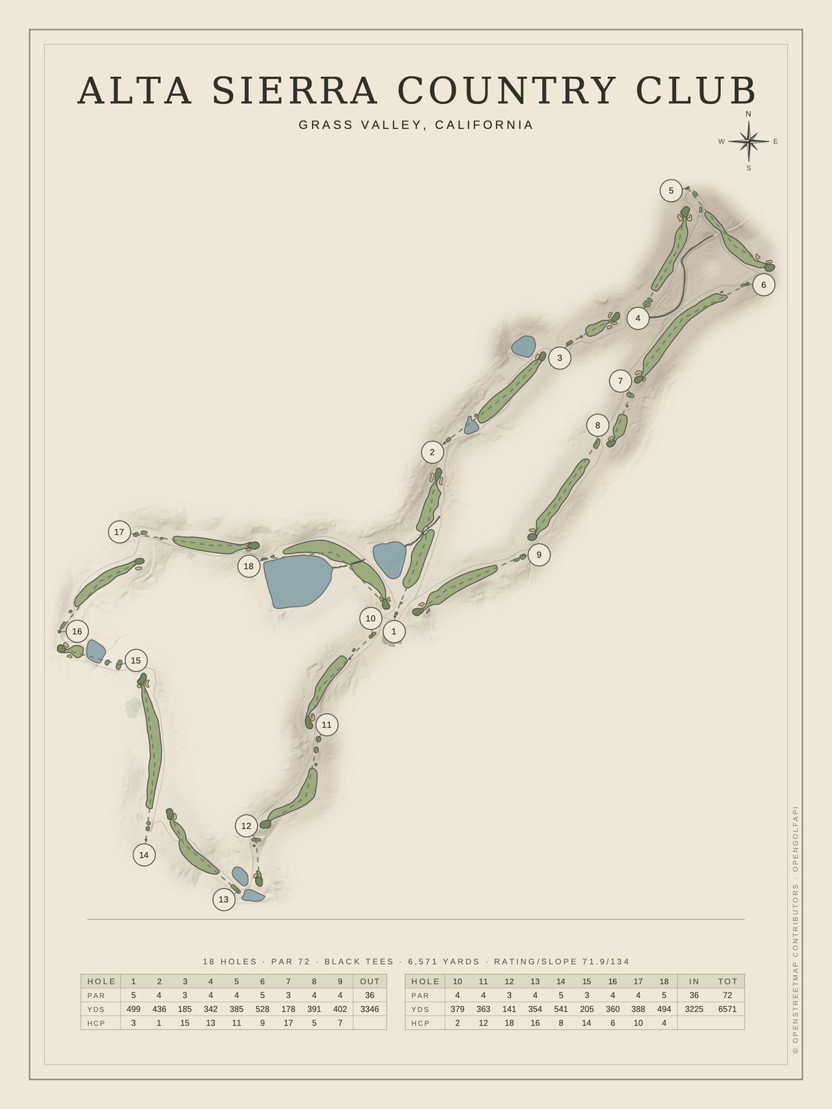 Alta Sierra Country Club course map poster, Classic style, 12×16 / 18×24