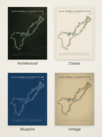 Alta Sierra Country Club course map poster in four styles: Architectural, Classic, Blueprint and Vintage