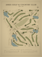 Ames Golf & Country Club course map poster, Vintage style, 12×16 / 18×24