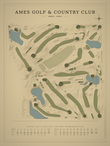 Ames Golf & Country Club Course Map poster