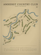 Amherst Country Club course map poster, Vintage style, 12×16 / 18×24