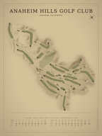 Anaheim Hills Golf Club course map poster, Vintage style, 12×16 / 18×24