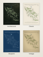 Androscoggin Valley Country Club course map poster in four styles: Architectural, Classic, Blueprint and Vintage