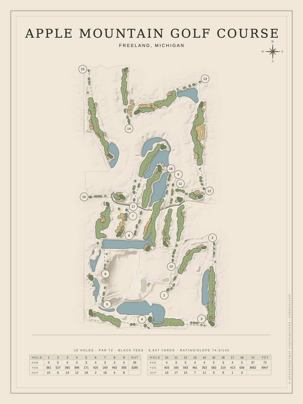 Apple Mountain Golf Course map poster, Classic style, 12×16 / 18×24