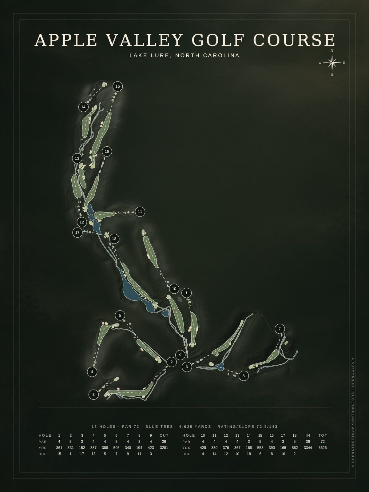 Apple Valley Golf Course map poster, Architectural style, 12×16 / 18×24