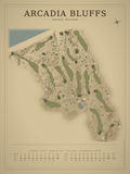 Arcadia Bluffs course map poster, Vintage style, 12×16 / 18×24