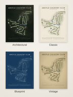 Argyle Country Club course map poster in four styles: Architectural, Classic, Blueprint and Vintage