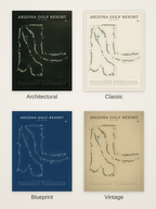 Arizona Golf Resort course map poster in four styles: Architectural, Classic, Blueprint and Vintage