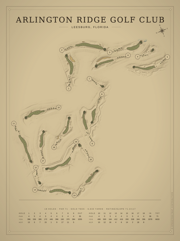 Arlington Ridge Golf Club Course Map poster