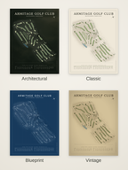 Armitage Golf Club course map poster in four styles: Architectural, Classic, Blueprint and Vintage