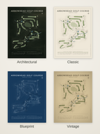 Arrowhead Golf Course map poster in four styles: Architectural, Classic, Blueprint and Vintage