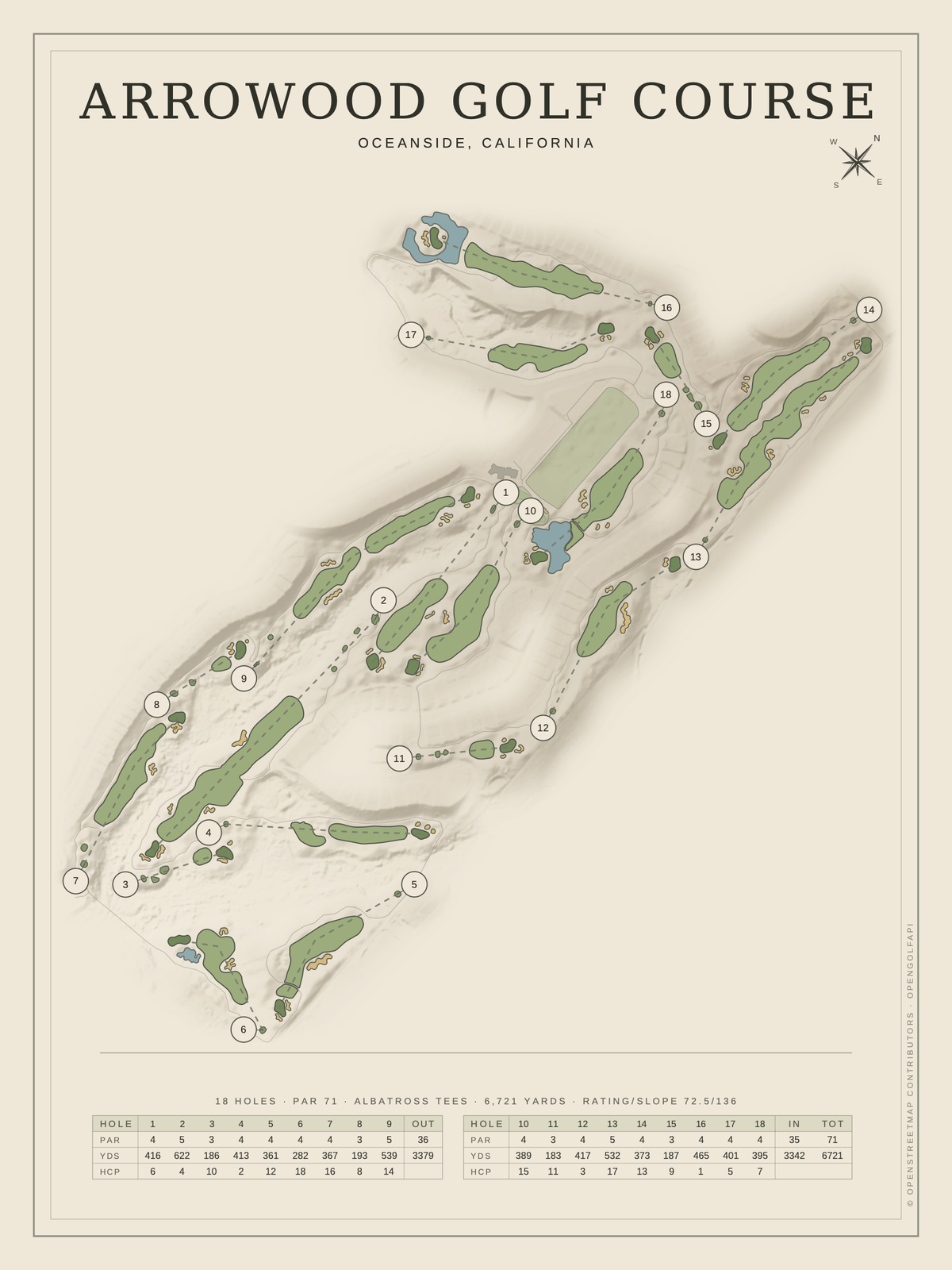 Arrowood Golf Course map poster, Classic style, 12×16 / 18×24