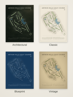 Arthur Hills Golf Course map poster in four styles: Architectural, Classic, Blueprint and Vintage