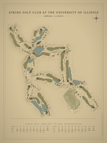 Atkins Golf Club at the University of Illinois Course Map poster