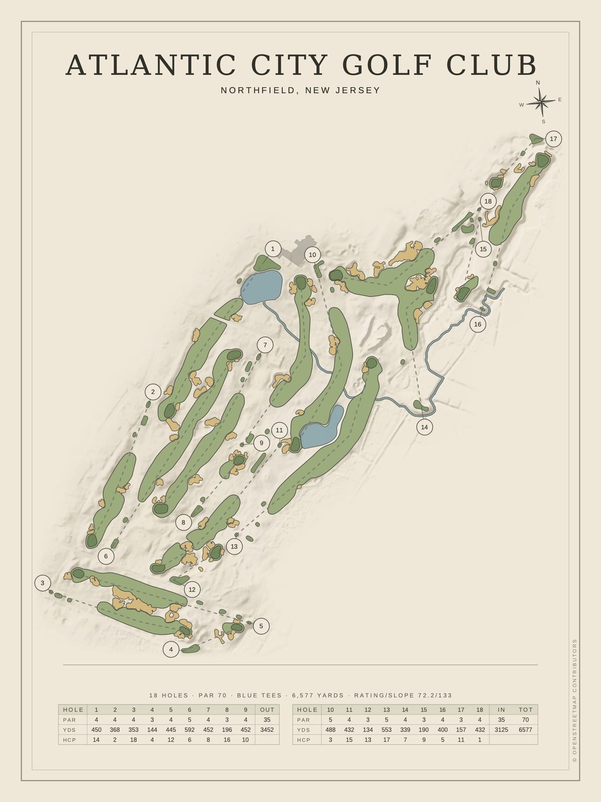 Atlantic City Golf Club course map poster, Classic style, 12×16 / 18×24