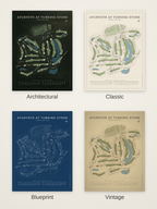 Atunyote at Turning Stone course map poster in four styles: Architectural, Classic, Blueprint and Vintage