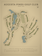 Augusta Pines Golf Club course map poster, Vintage style, 12×16 / 18×24