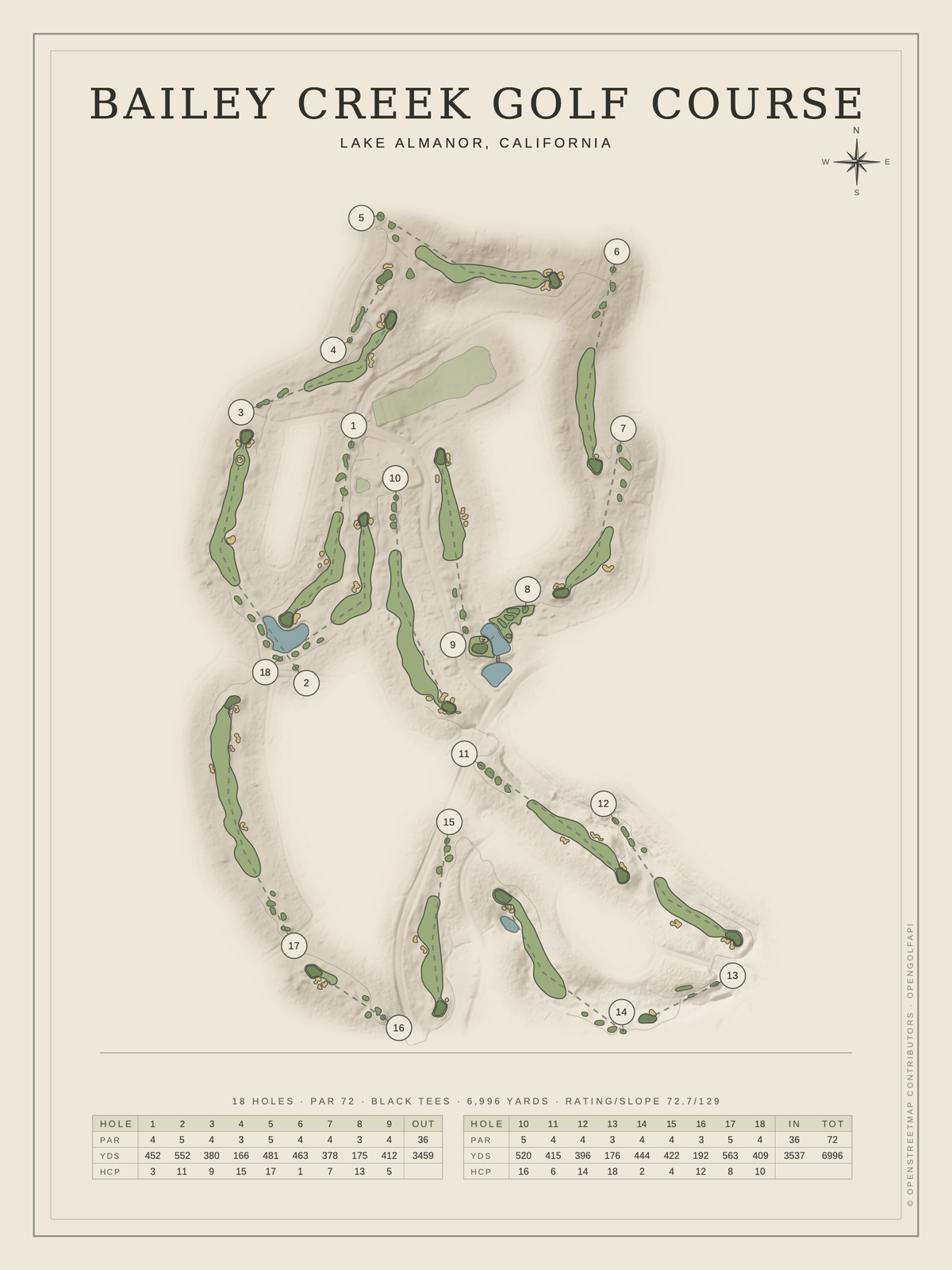 Bailey Creek Golf Course map poster, Classic style, 12×16 / 18×24