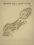 Baker Hill Golf Club course map poster, Vintage style, 12×16 / 18×24