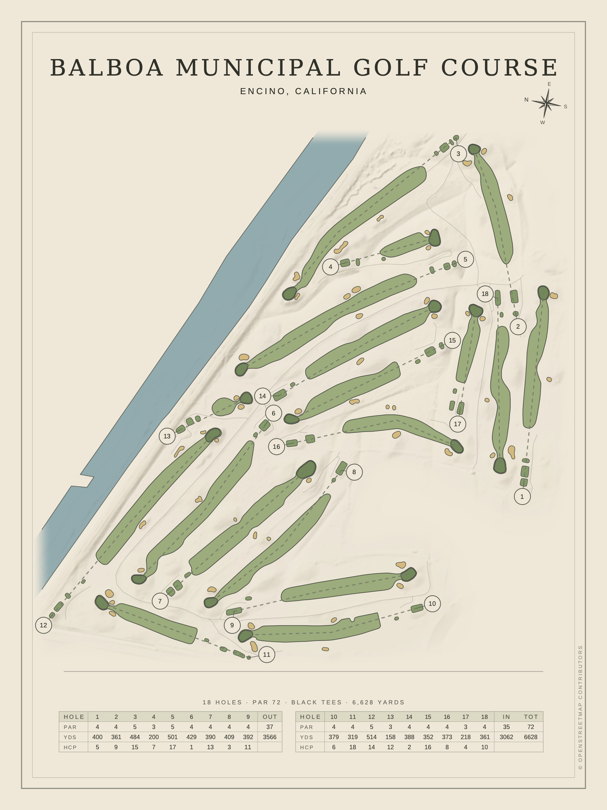 Balboa Municipal Golf Course map poster, Classic style, 12×16 / 18×24