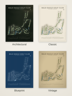 Bald Eagle Golf Club course map poster in four styles: Architectural, Classic, Blueprint and Vintage