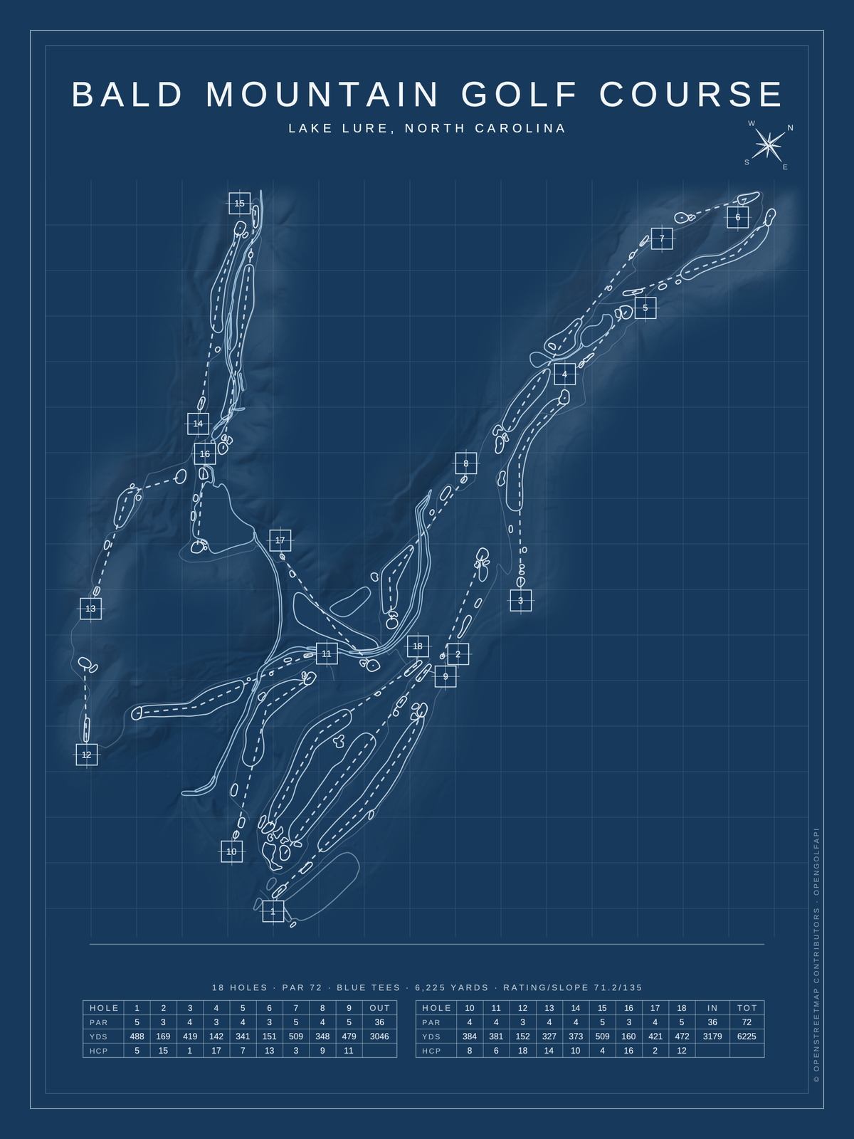 Bald Mountain Golf Course map poster, Blueprint style, 12×16 / 18×24