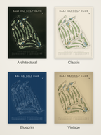 Bali Hai Golf Club course map poster in four styles: Architectural, Classic, Blueprint and Vintage