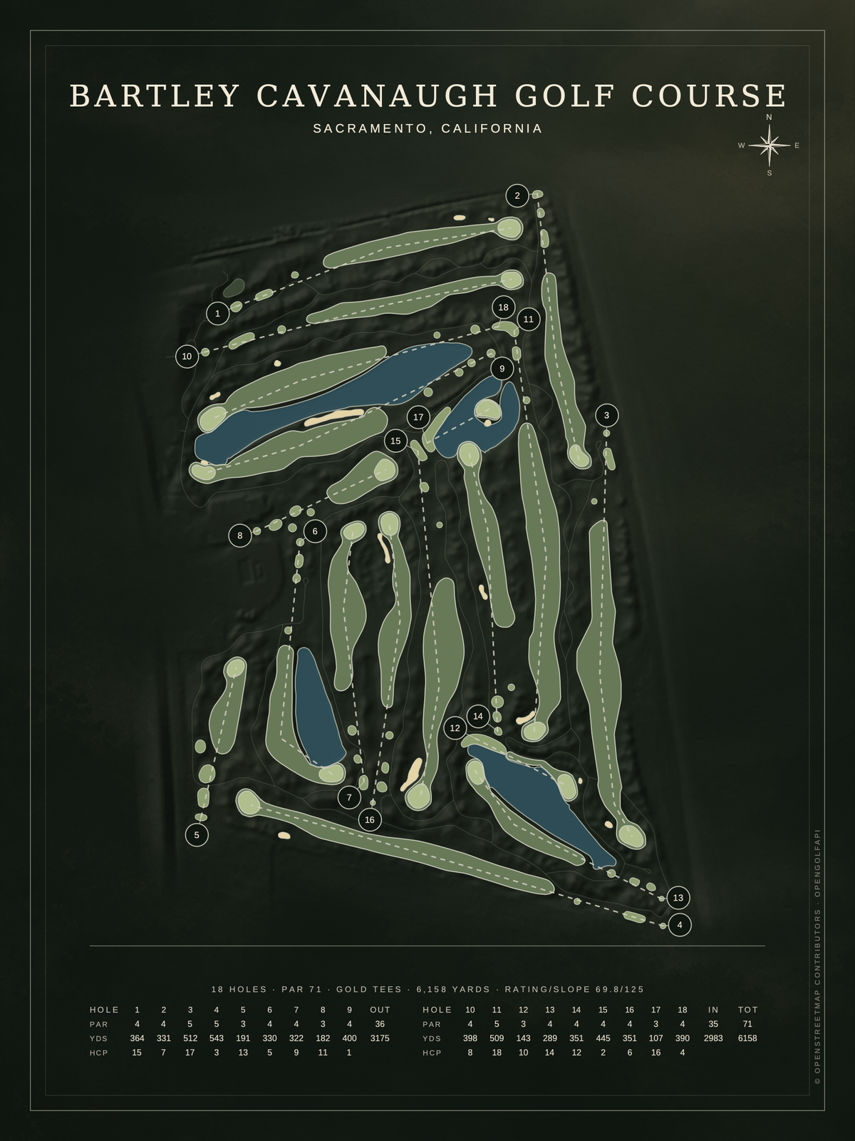Bartley Cavanaugh Golf Course map poster, Architectural style, 12×16 / 18×24